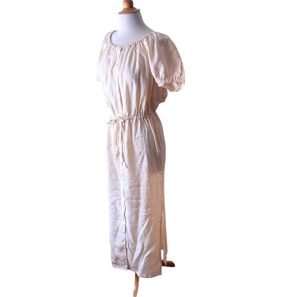 J. CREW Beige Linen Boho Button-front Shirt Dress with Puff Sleeves - Size 8 - Picture 2 of 7
